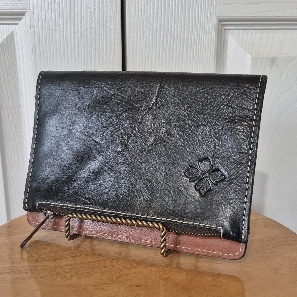 Patricia Nash Leather Folded Clutch Wallet Black And Brown - Picture 2 of 12